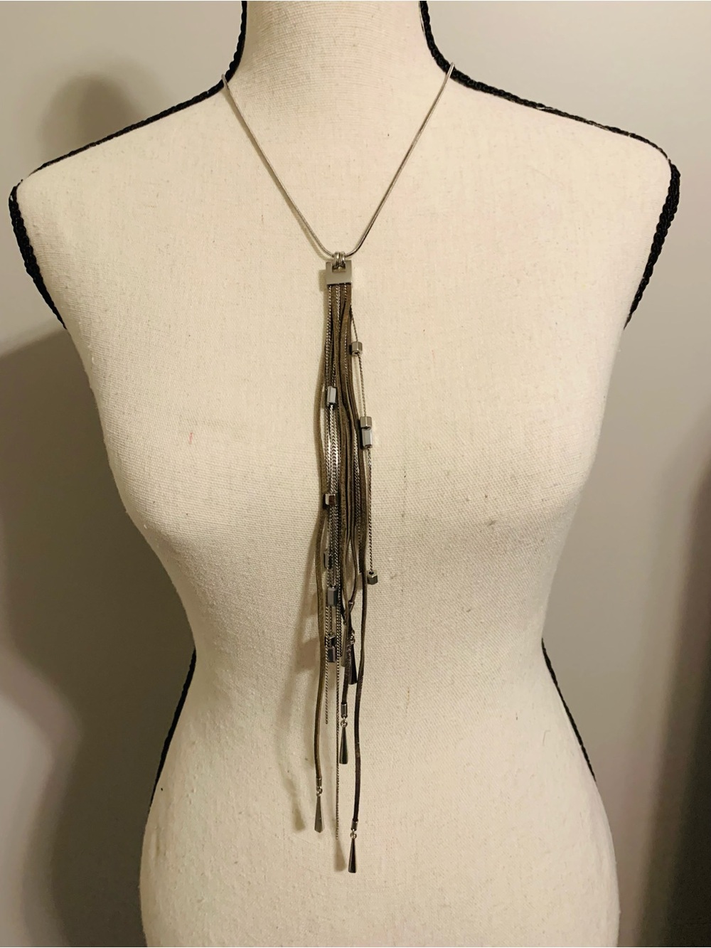 White House Black Market Silver Multi-Chain Tassel Necklace